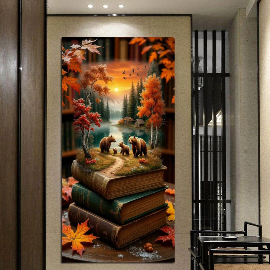 

Sunset Lake Scenic Bear Book Diy Diamond Painting Kit Large Size Full Square Round Drill Mosaic Embroidery Picture Wall Decor