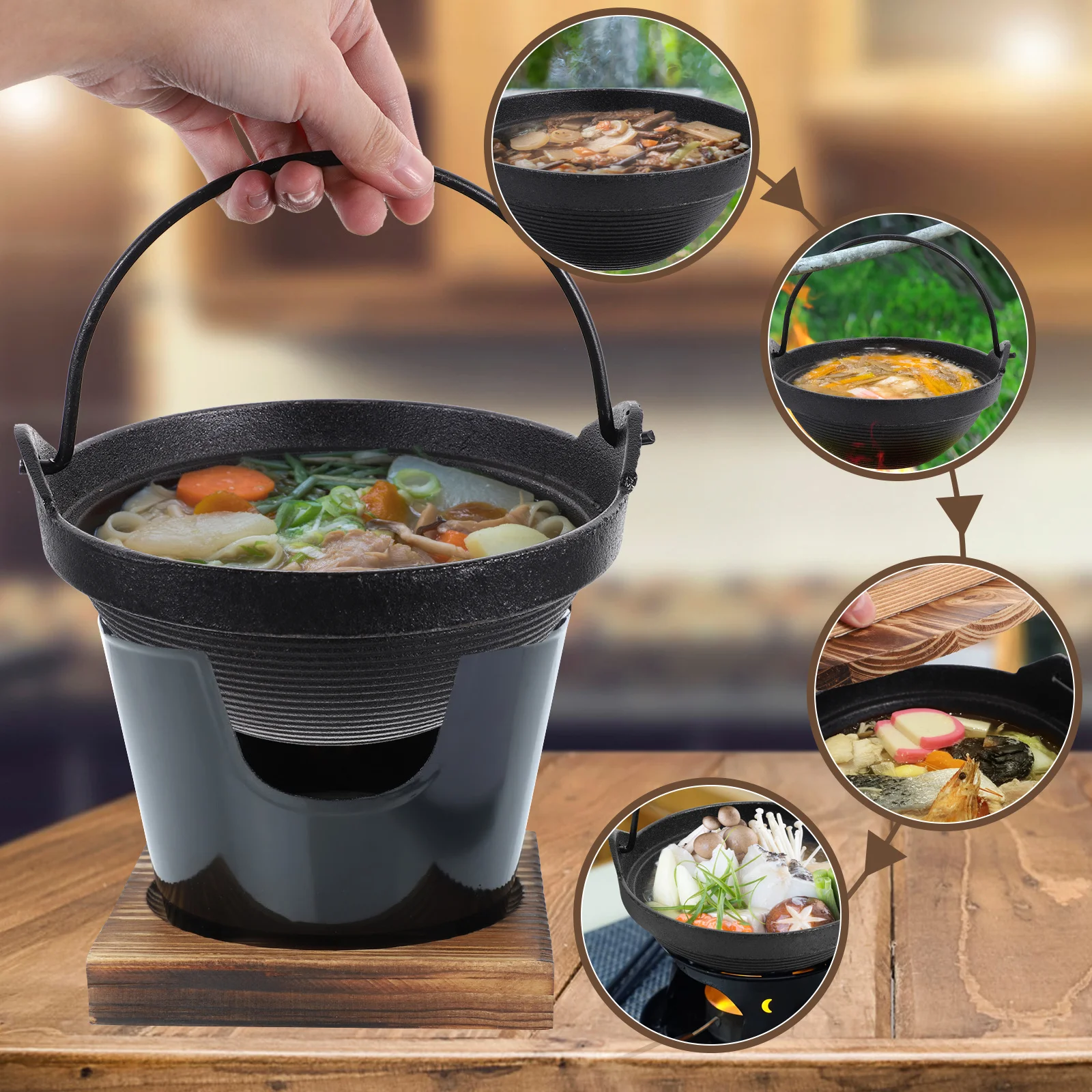 

Cast Iron Soup Pot Non-Stick Hanging Stewpan for Home Outdoor Picnic Cookware High Temperature Cooking Utensil