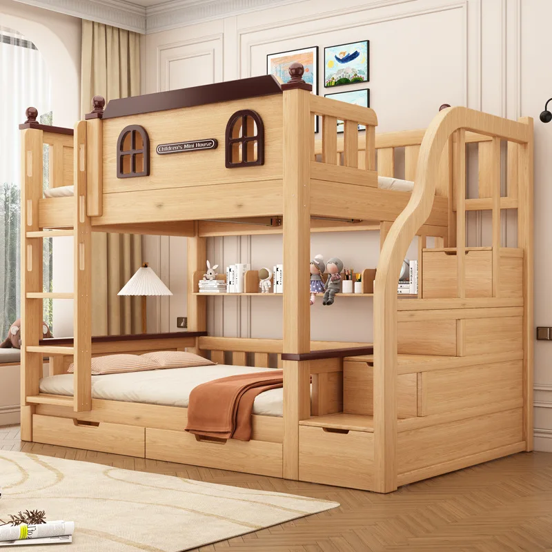 

Solid wood high and low bed upper and lower beds Adult two-layer bed Mother and child bed upper and lower bunk