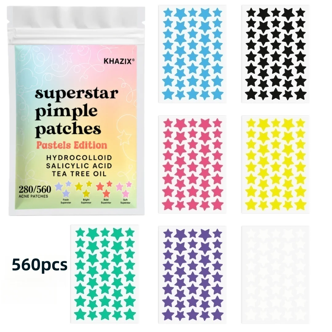 Hydrocolloid, Dermatologist Tested, Covers and Protects Visible Spots, Absorbs Gunk, 7Colors, Star stickers(280\560)