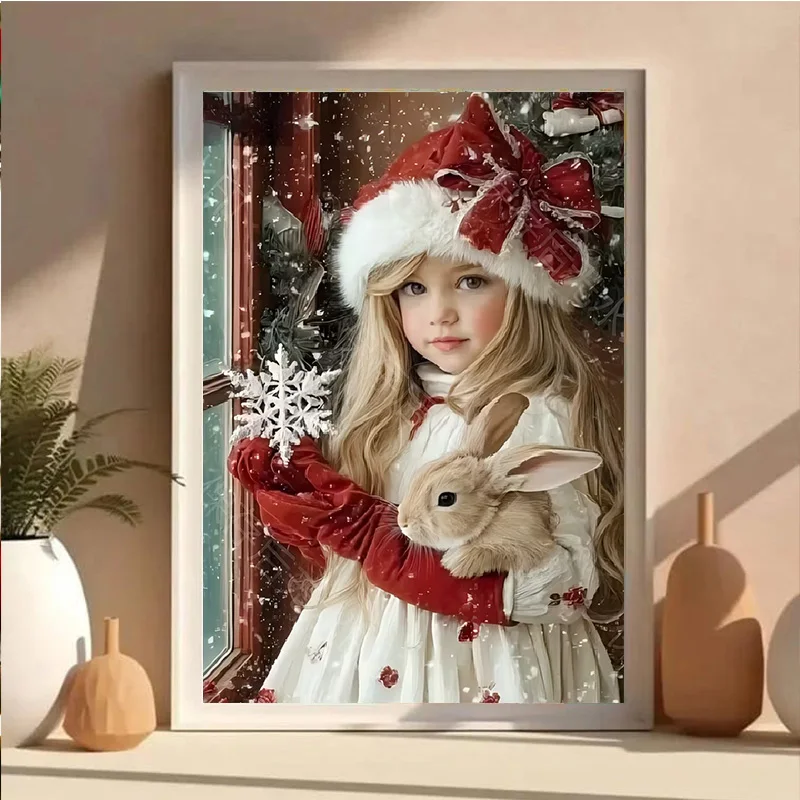 The AB 5D DIY Diamond Painting Set features a cartoon Christmas girl design, making it an ideal choice for beginners.