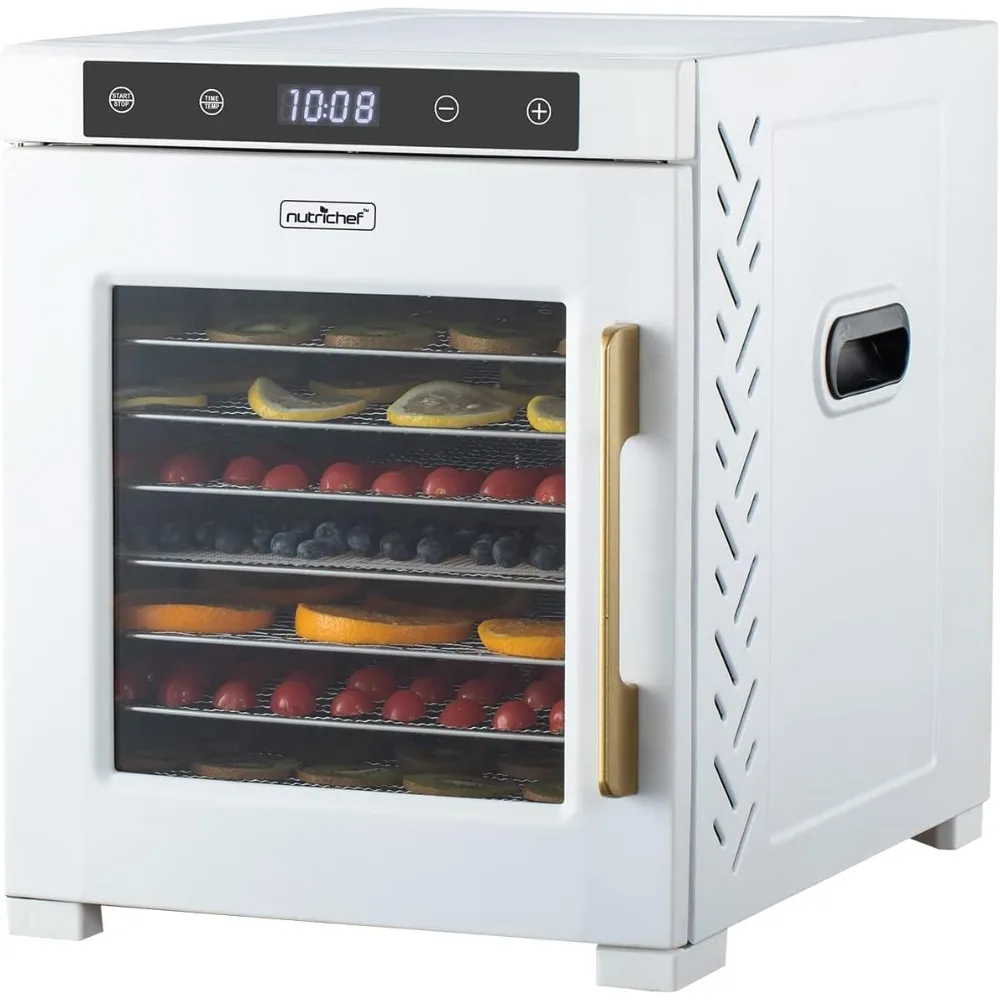 Jerky Maker Fruit/Veggie Dryer w/Timer, Temperature Control, 10 Stainless Steel Trays, White