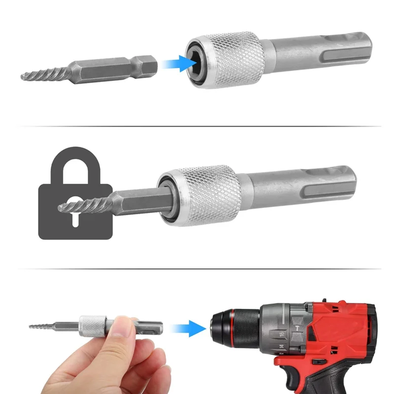 ABJO-5PCS SDS-Plus Drill Chuck Adapter, SDS Plus Bit Adapter To 1/4 Inch 6.35Mm Hex Socket Steel Drill Holder, Drill Bit, Durabl