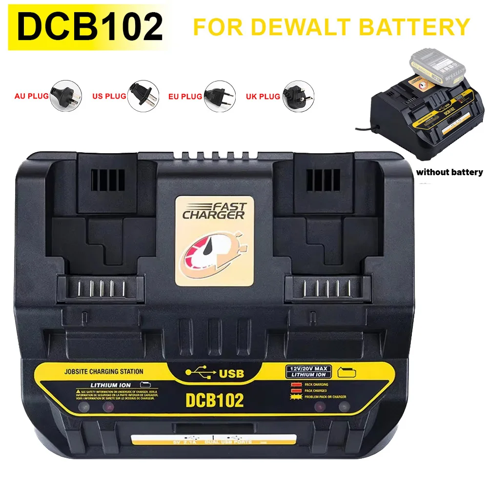 

Fast charging DCB102 Li-ion Battery charger For DeWalt 12V 14.4V 18V 20V DCB105 DCB200 double charging postion with USB Port