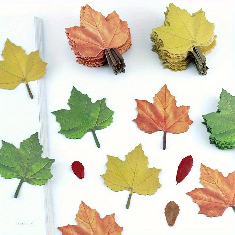 50 قطعة/الحزمة ملصقات تزيين أوراق الخريف - اللوازم المكتبية، ملصقات الكمبيوتر المحمول، ملصقات الراحة، تصميم أوراق مقلد