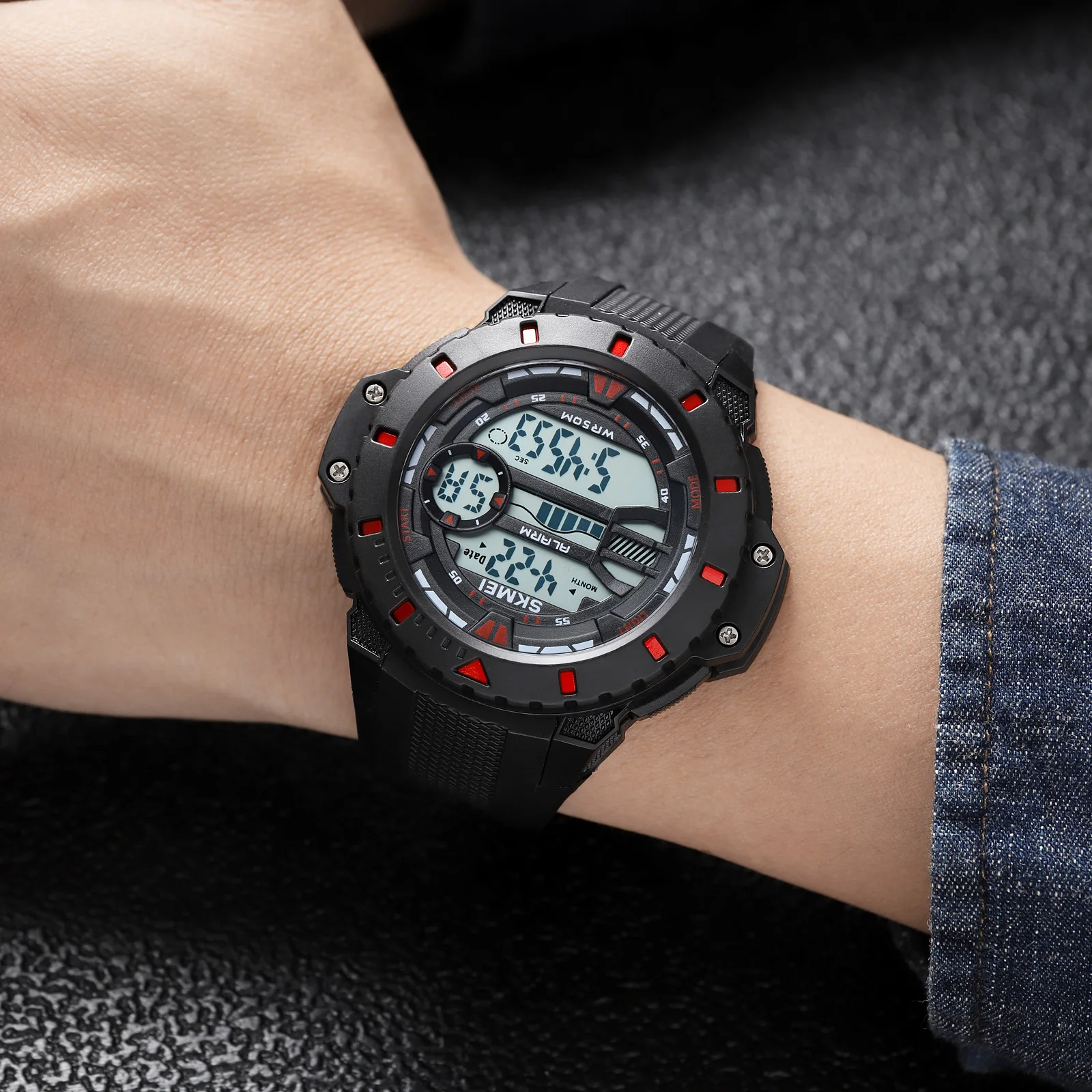 SKMEI-Reloj deportivo Digital japonés para Hombre, cronógrafo resistente al agua, con luz trasera multifunción, alarma, 5Bar