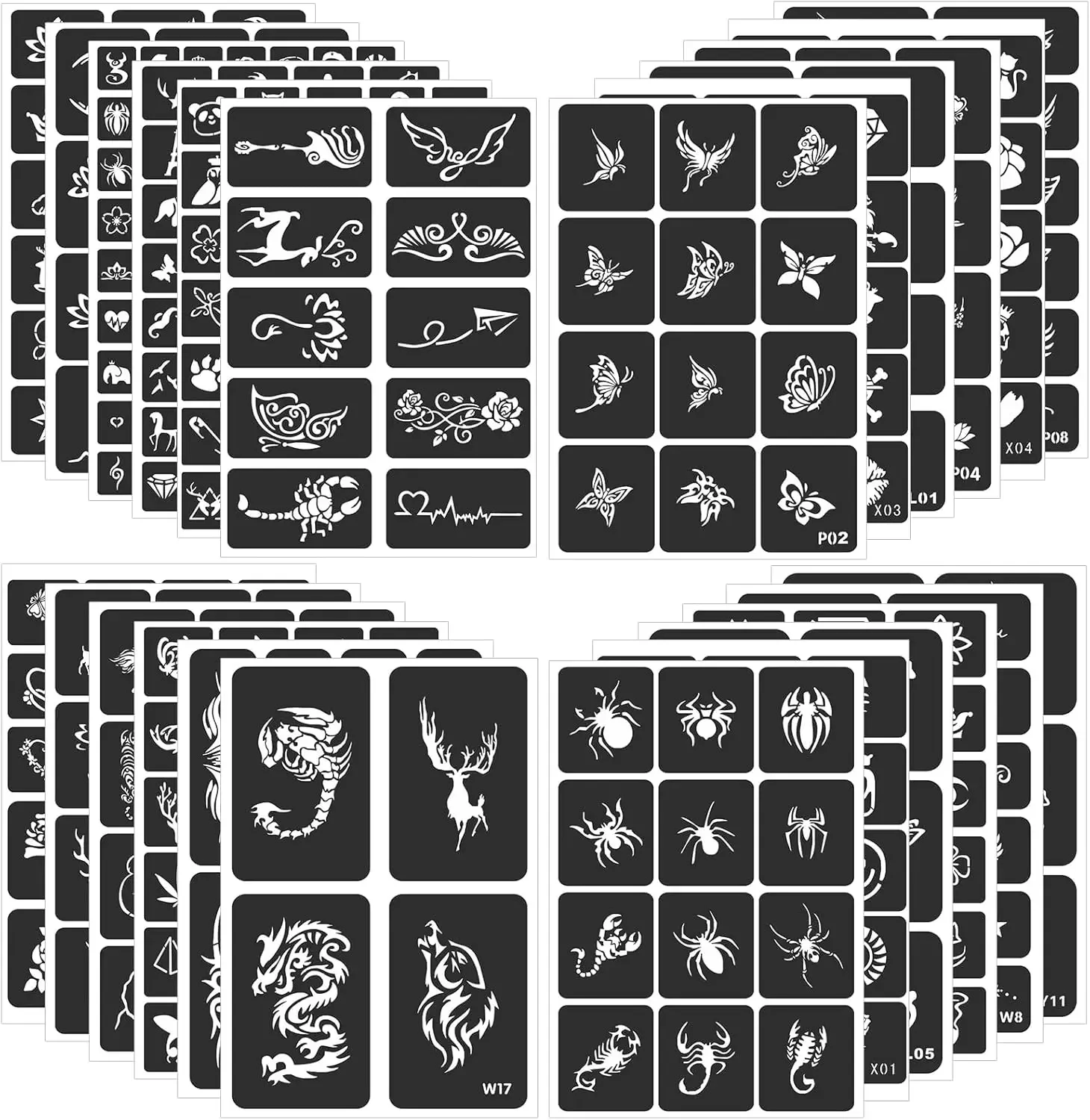 Narkasy Stencils Kit 3/5/10/20Sheet 400+ Reusable Tattoo Stencils for Kids Teens Adults, Airbrush & Temporary Tattoo Stencil