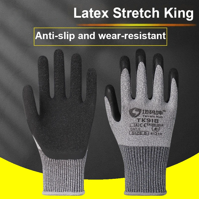 Work Gloves Wrinkled Latex, Polyester Lined, Breathable, Anti-Slip & Odor Resistant, Abrasion Resistant for Construction
