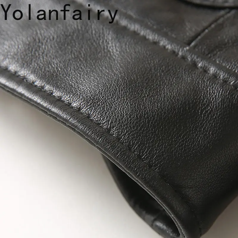 Yolanfairy 100% jaqueta de couro genuíno mulher moda curto casaco de pele de carneiro real roupas femininas fino-ajuste jaquetas de couro vermelho