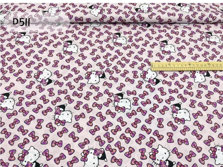 45x140cm Miniso Hello Kitty Bows Plain Thin 100% Cotton Fabric For Sewing Patchwork Clothes DIY Quilting Needlework Material