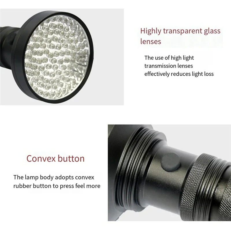 ONCE 100 LED Luce ultravioletta 100 LED Torcia UV Lampada a secco in alluminio impermeabile per esterni, rilevamento di macchie di valuta/urina