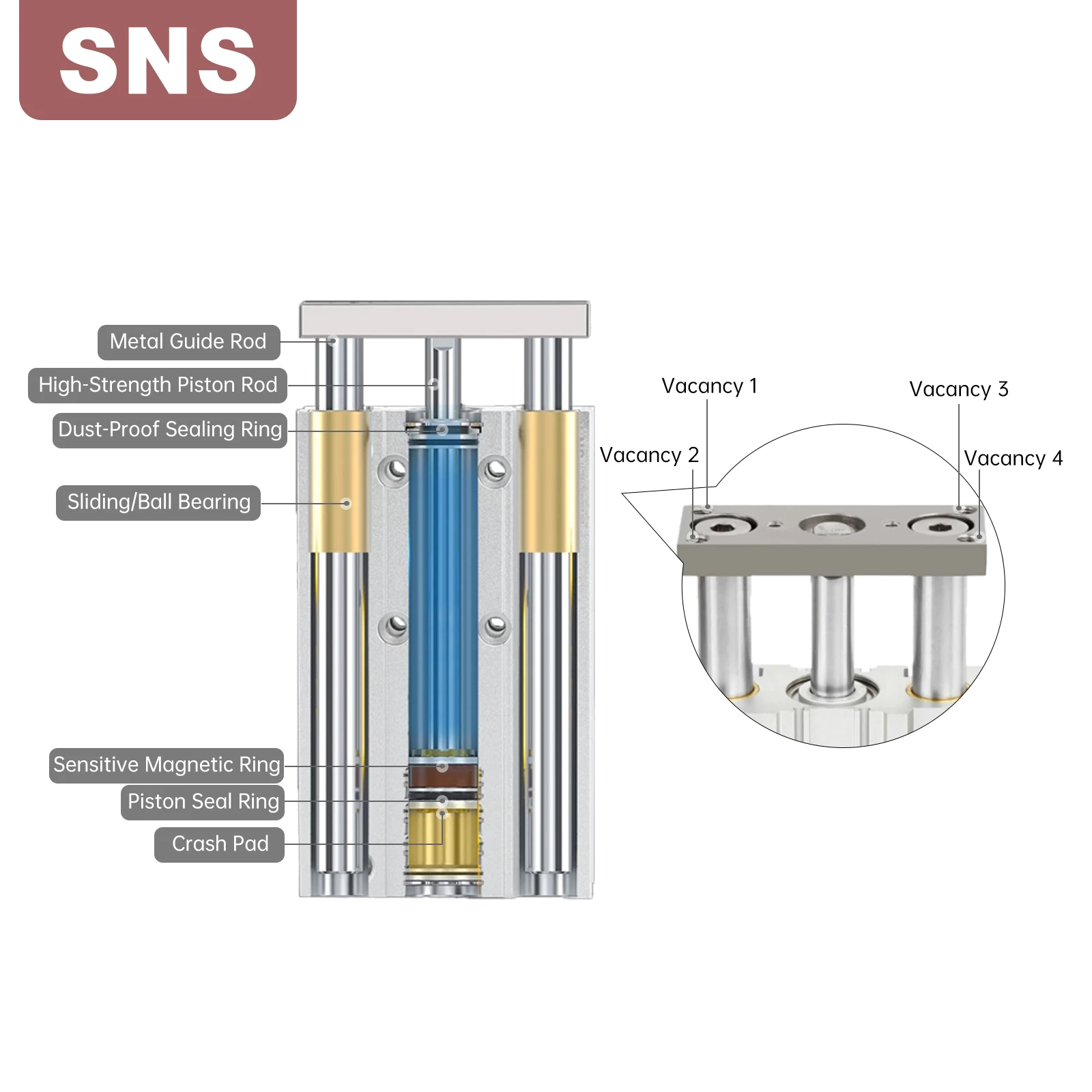 MGPM Series Compact Pneumatic Guide Air Cylinder Triple Rod with Magnet Piston Cylinder Structure