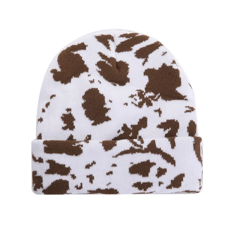 

Korean Japanese Style Animal Print Knit Hat Leopard Cow Design Cute Slouchy Beanie for Students Winter Warm Fashion Headwear