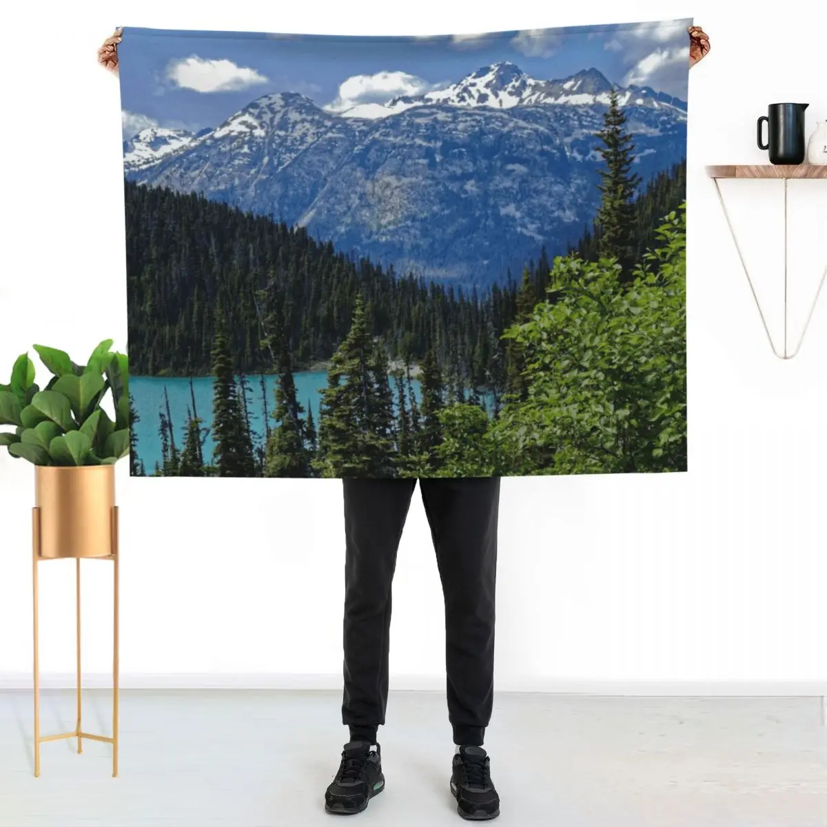 BC Mountains over Jeoffre Lakes Trail Throw Blanket couch cozy soft plush fuzzy picnic outdoor blanket