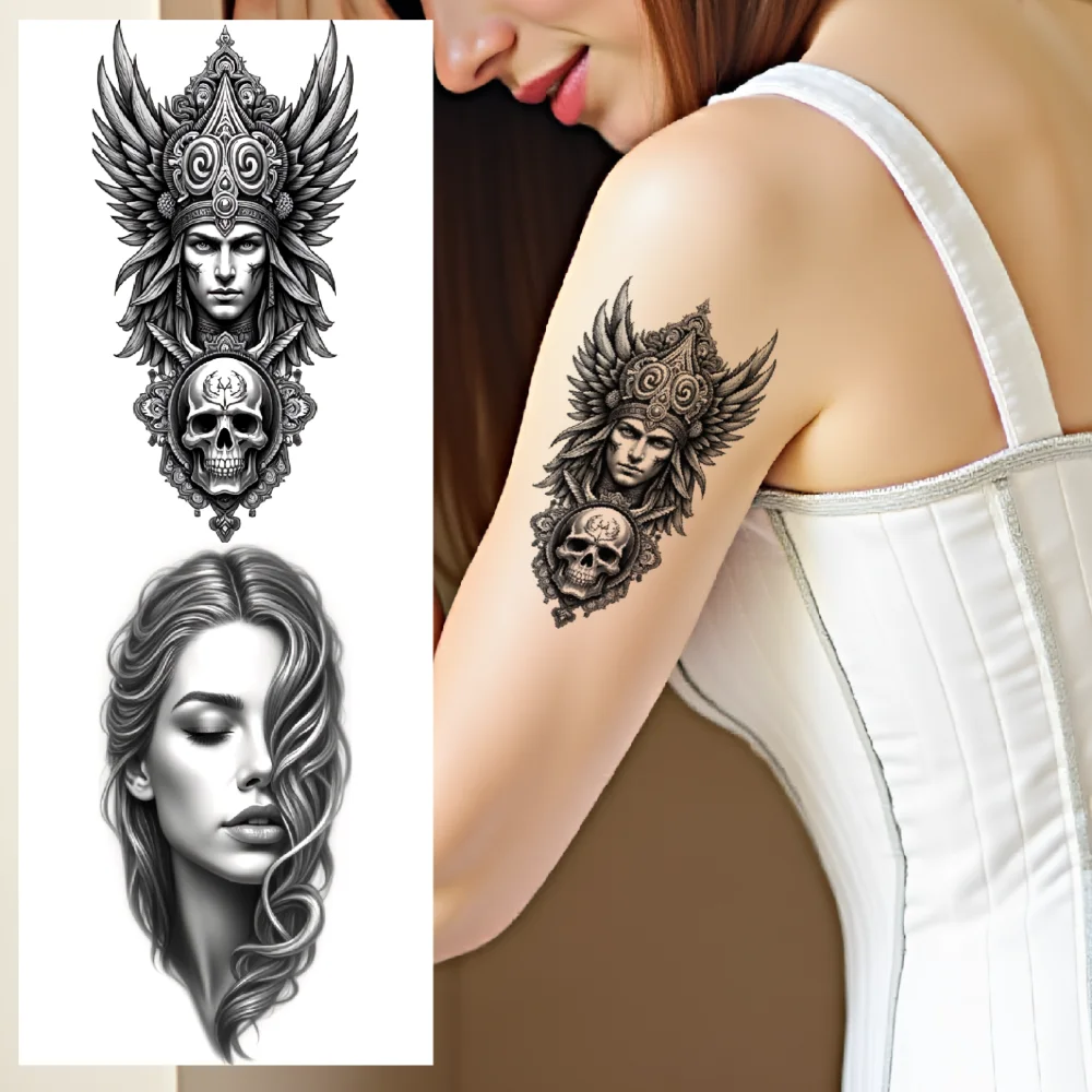 

Временные татуировки, водонепроницаемые долговечные наклейки для тела, самурай, индейская женщина, египетский фараон для бедер, рук