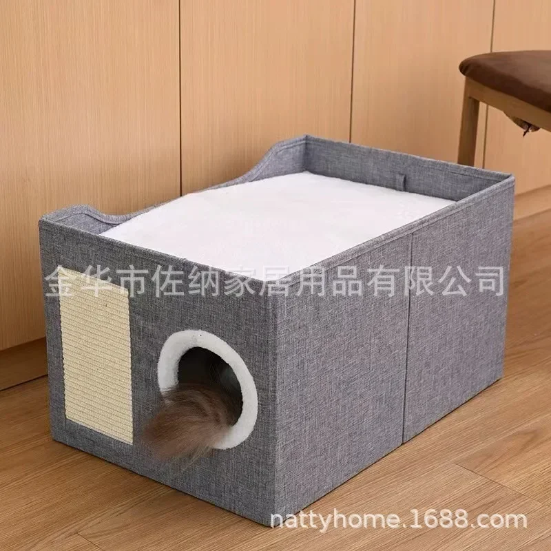 Pet Nest Four Seasons Universal Cat Nest Double Layer Multi-hole Sisal Grinding Claws Pet Supplies Semi-close Foldable Cat House