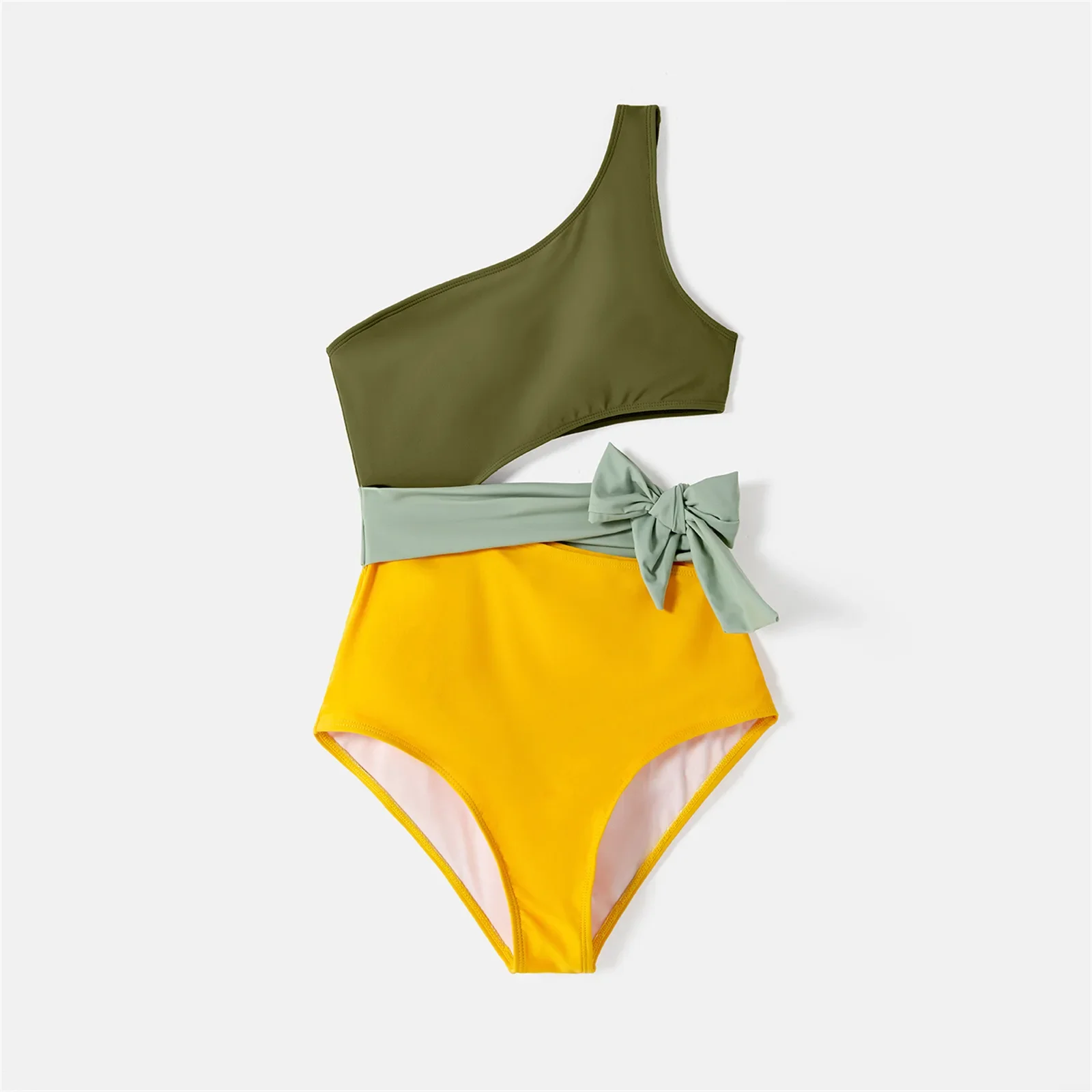 PatPat Family Matching Colorblock One Shoulder One-piece Swimsuit and Swim Trunks Suitable for Summer Season