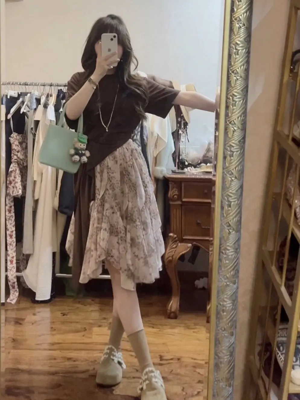 

Retro American Lace Asymmetrical Splicing Leopard Print Skirt for Women Spring Summer New Style Small Size mid Length