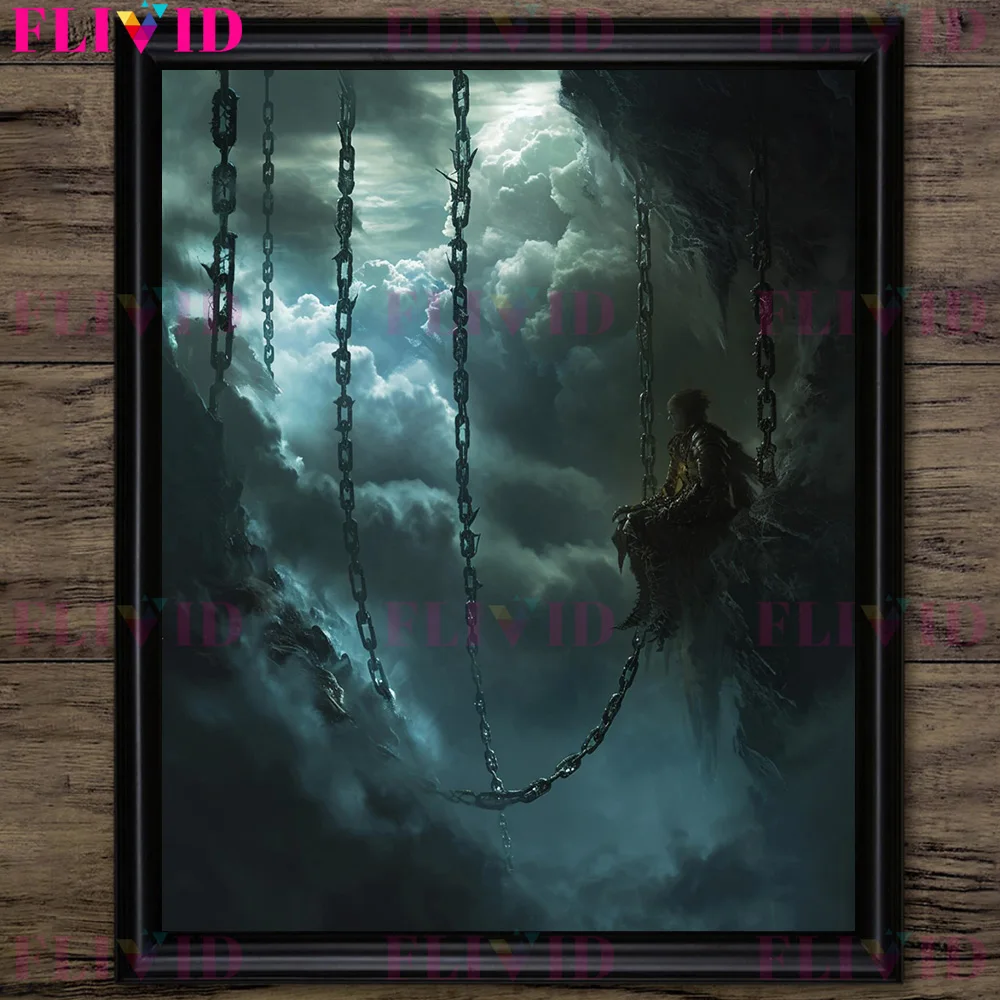 The Unknown World Imprisoned By Iron Chains,Abstract Wall Art,Canvas Print,Surreal Fantasy Horror Art,Poster Print,Home Decor