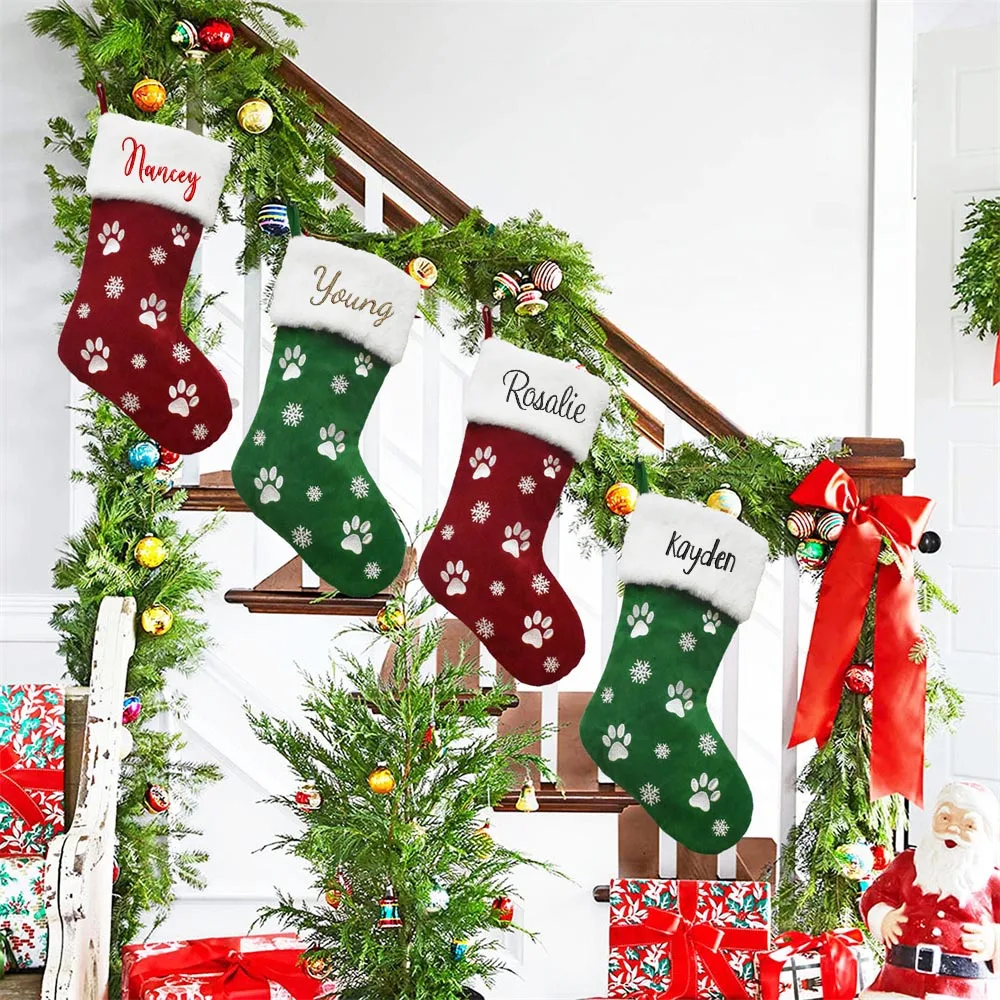 Customized Name Christmas Stocking Pet Stockings Embroidered Your Name Christmas Socks for Pet New Year Gift Bag with Any Name