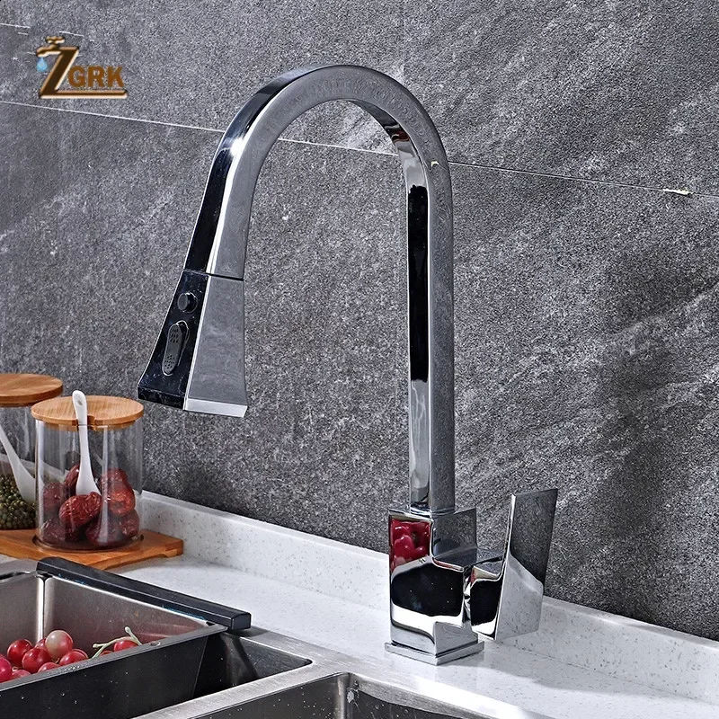 

ZGRK Kitchen Faucets Silver Single Handle Pull Out Kitchen Tap Single Hole Handle Swivel 360 Degree Water Mixer Tap Mixer Tap