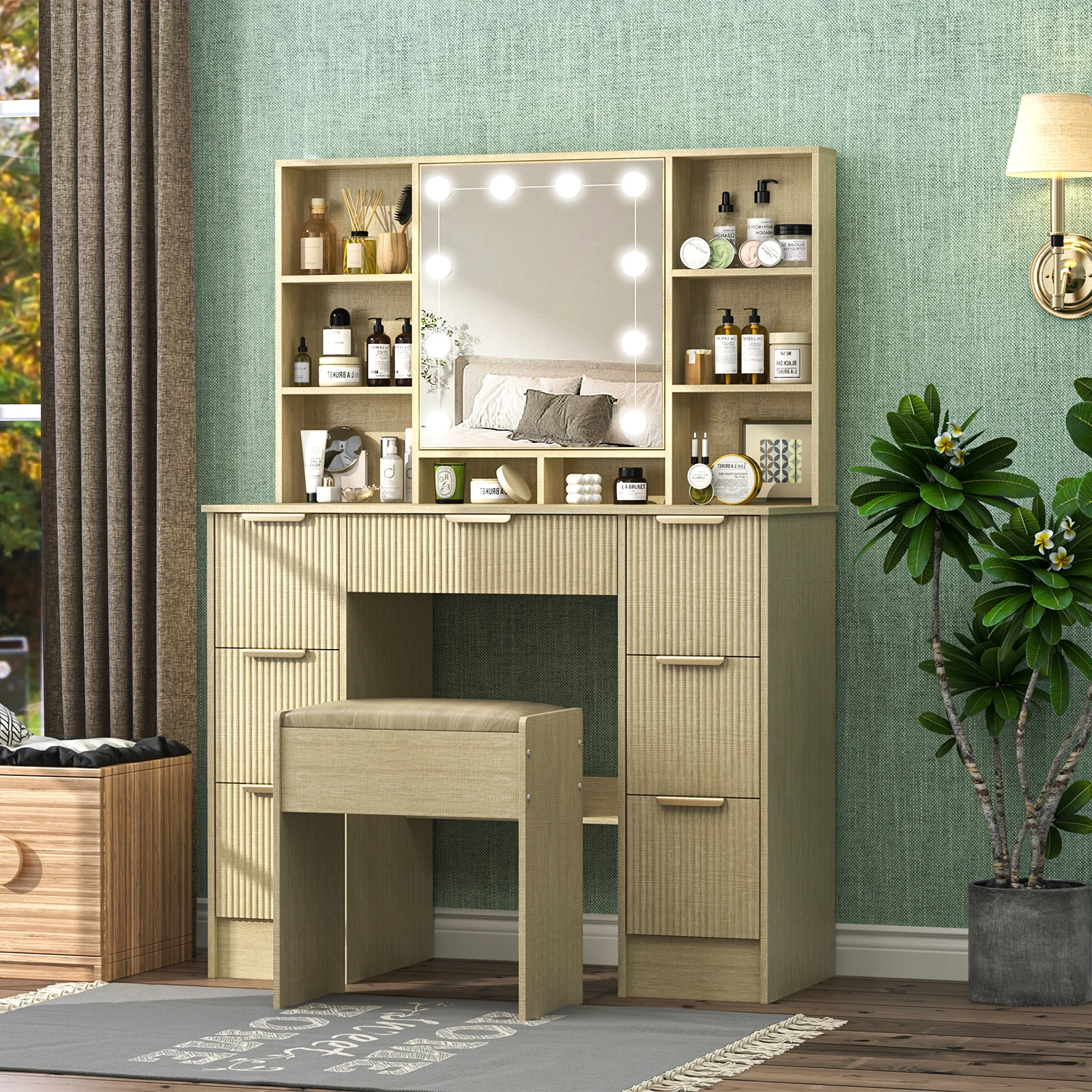 Office Furniture Okc - Toaletka z lustrem LED, nowoczesny zestaw
