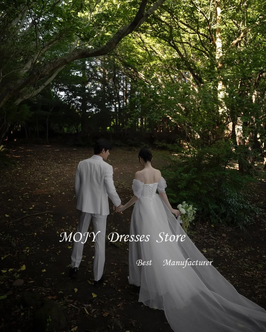 Mojy Strapless Marfim Coréia Vestido de Noiva Sessão de Fotos Fora Do Ombro Longo Trem de Varredura Vestidos de Noiva Espartilho Garona Personalizzato 2025