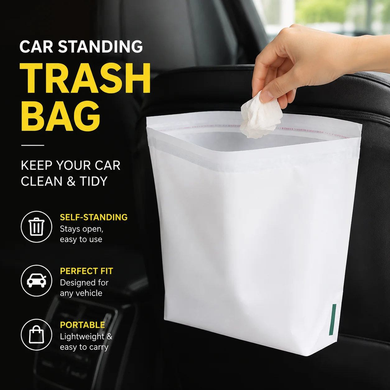 Car Standing Trash Bag, Self-Standing Car Garbage Bag with Letters, Portable Car Waste Bag for Vehicles