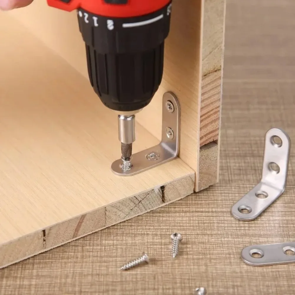 Picture 3: Stainless Steel L Shape Angle Bracket with Screws 90Degree Right Angle for Furniture Cabinet Wardrobe Shelf Corner Brace Connect