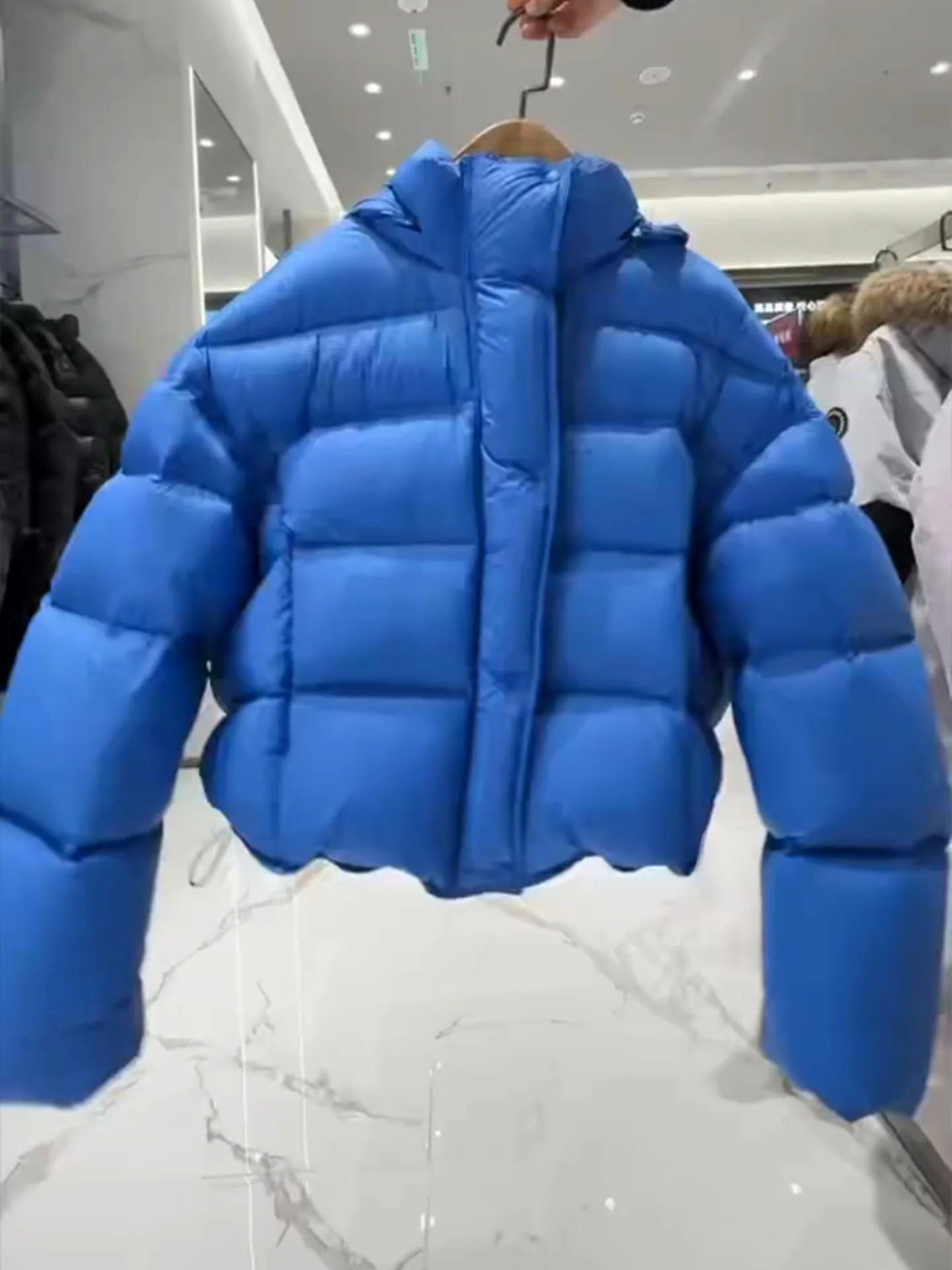 

Женская пуховая одежда с капюшоном синего цвета Jaet Thi, теплая зимняя верхняя одежда, кактус размер, хлеб, высокая талия, обычный све