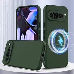 For Google Pixel 9 Pro XL,9 8 7 Pro Case Magnetic Soft Liquid Silicone Strap Cover with Microfiber Lining for Pixel9