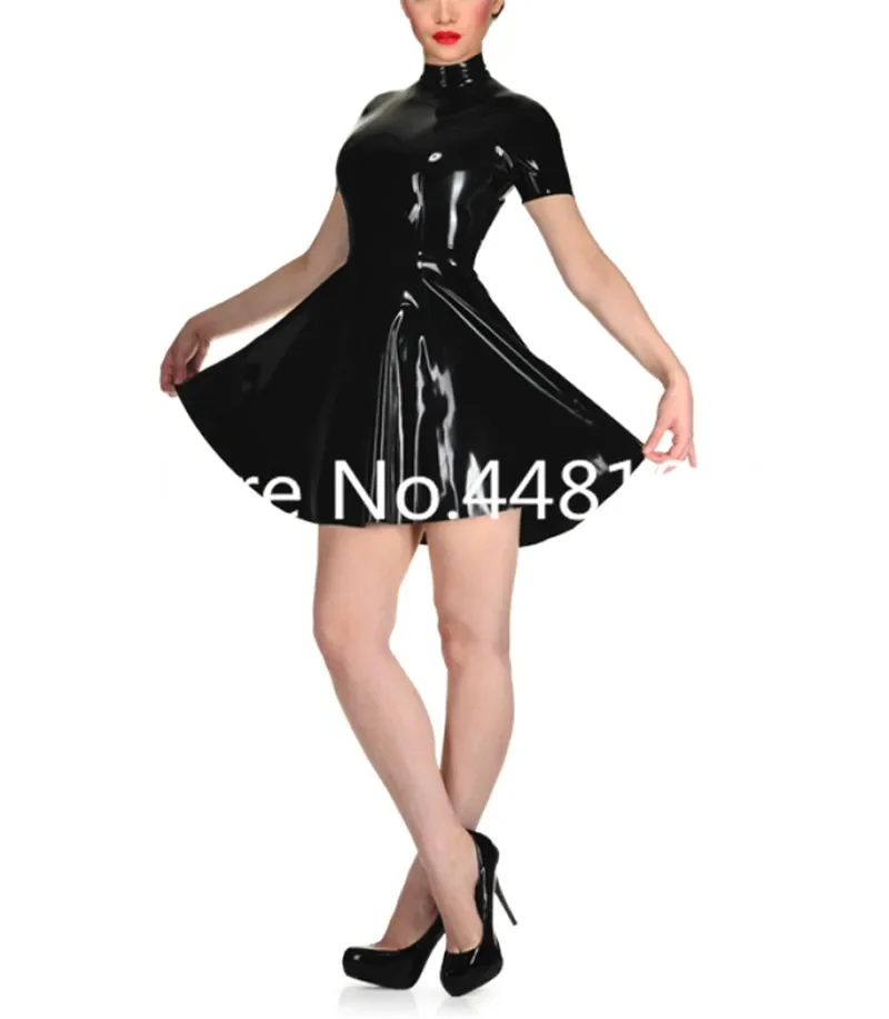 Women Latex Sexy Bunny Dress Princess Swing Dress Latex Short Sleeves Costumes Skirts