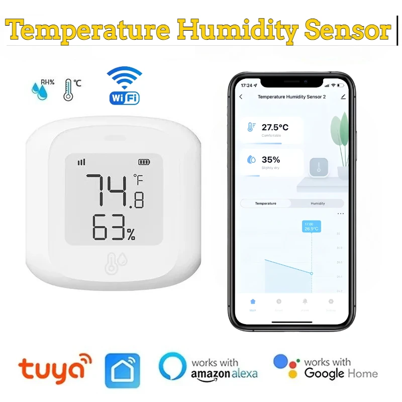 Tuya Wifi Temperature Humidity Sensor Indoor LCD Screen Thermometer Monitor Smart Home Automation with Alexa Google Assistant
