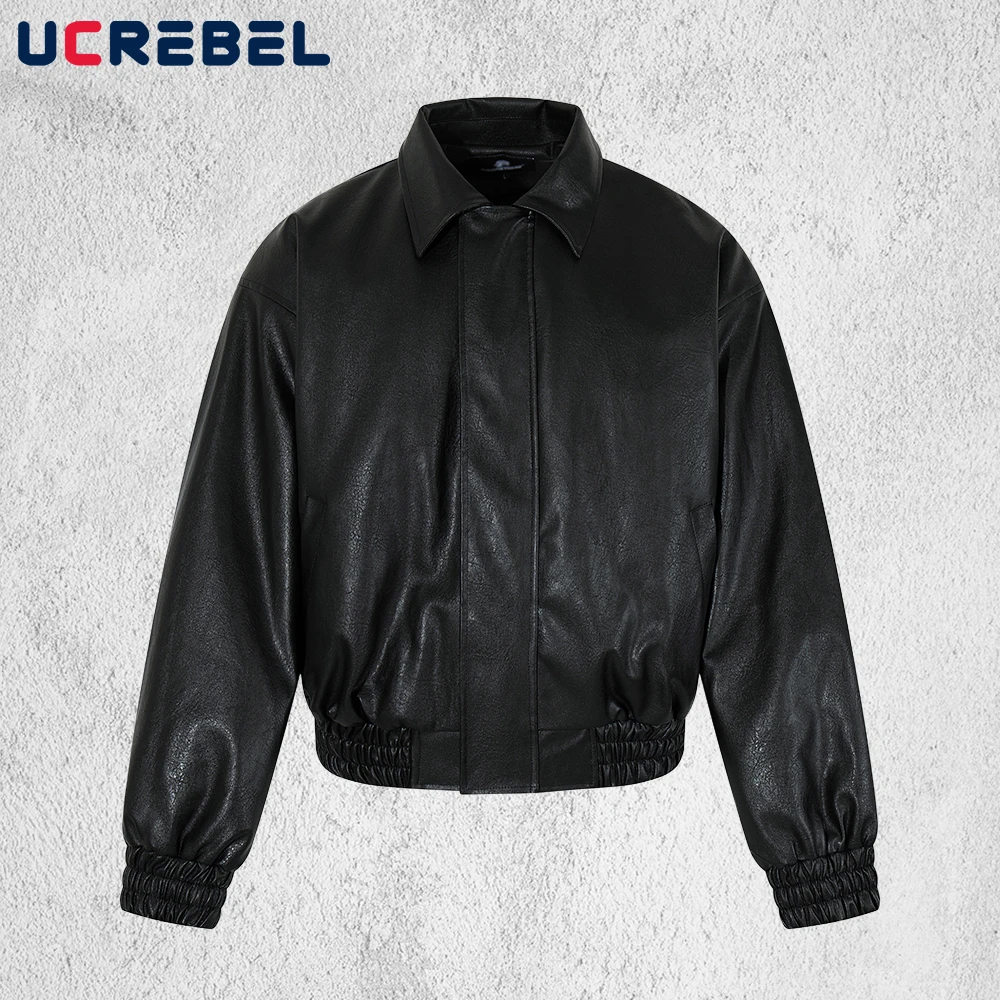 

Стеганая куртка из искусственной кожи в стиле ретро, мужская однотонная осенне-зимняя уличная куртка с лацканами, свободная мужская мотоциклетная куртка с длинными рукавами