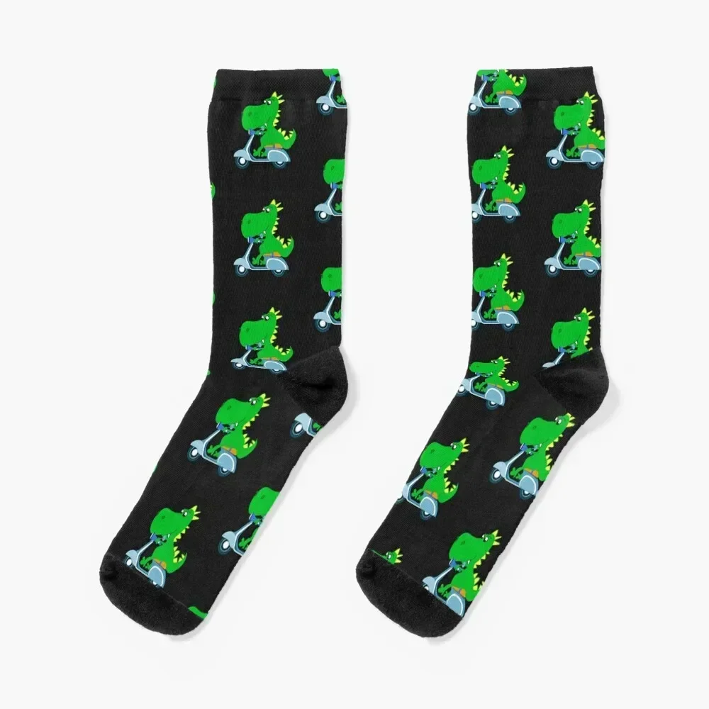 

Dino Scooter Dinosaur Moped Motorbike T-Rex Gift Socks moving stockings floral summer Socks For Man Women's