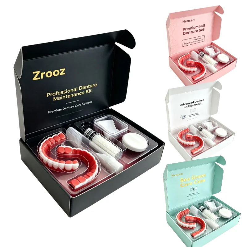 Premium Denture Maintenance Kit Silicone Dentures Natural Upper Lower False Teeth Comfort Fit Clean And Storage Home Care Set