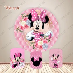 Disney Minnie Mouse sfondo rotondo ragazze compleanno Baby Shower sfondo Minnie Mouse coperchio cilindro decorazioni per feste Photo Prop