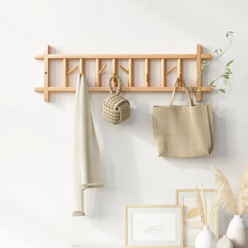 Sleek Bamboo Clothes Rack Multifunctional Wall Coat Storage Stable Load Bearing Hanger Bags Accessories