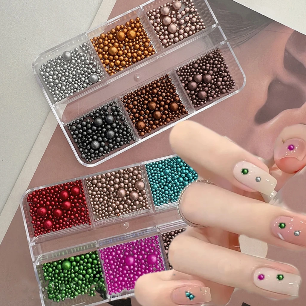 

6Grids/Box 3D Christmas Colorful Round Pearls Nail Charm Mini Red/Green/Brown Matte Beads Nail Art Decor DIY Mix Bead Nail Parts