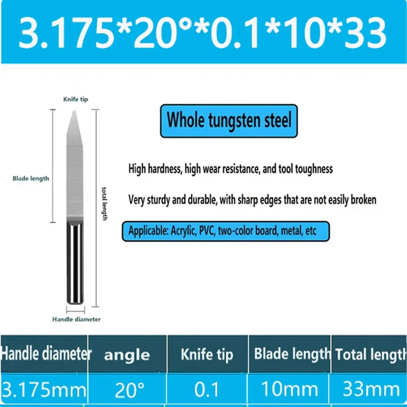10 шт., набор твердосплавных концевых фрез, 3,175 мм, фреза с плоским дном, 20/30/40 градусов, 0,1 мм, гравировальная бита для прецизионного фрезерования