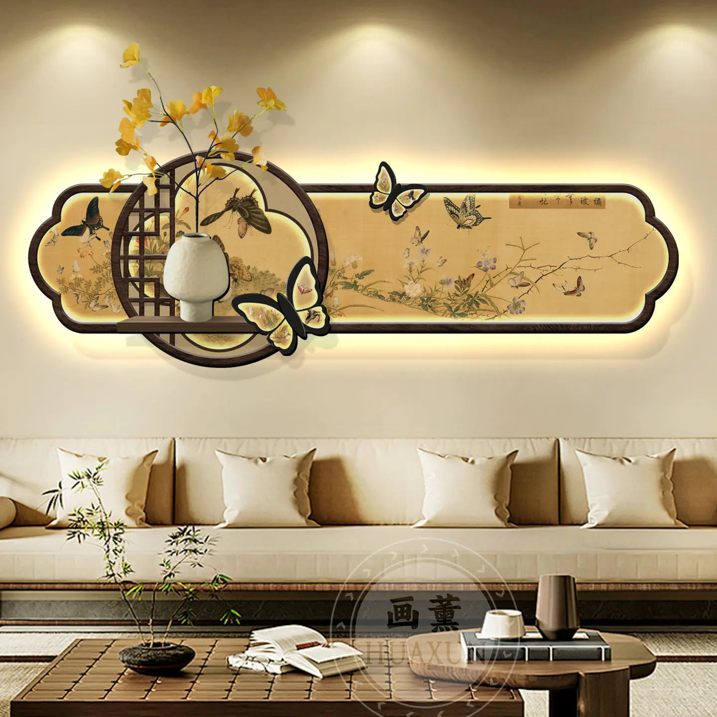 Song Dynasty Aesthetic Living Room Decor High-End Butterfly Sofa Accent Wall Hanging Painting Bedroom Wall Light Painting