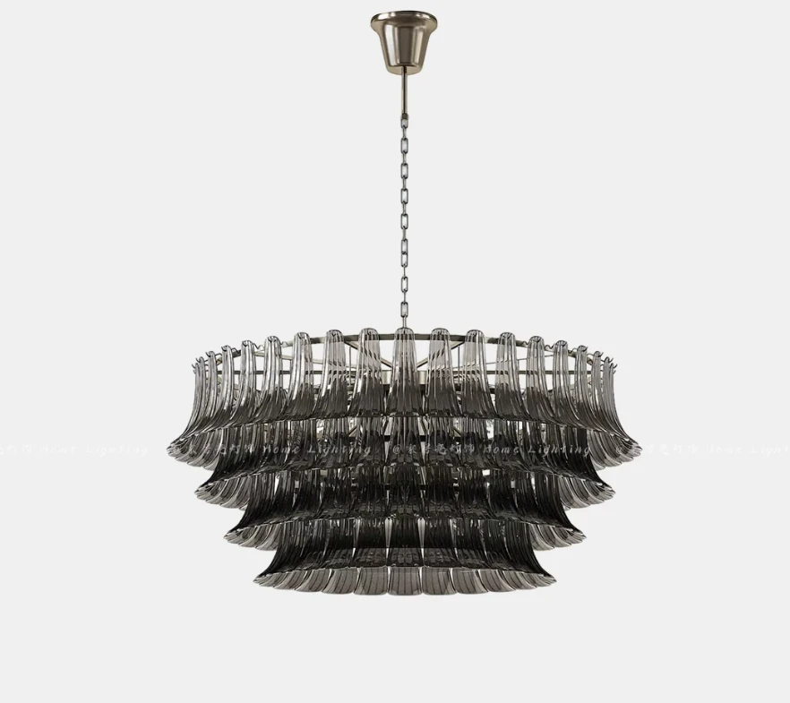 French Art Deco Designer Style Dining And Living Room Smoke Grey Petal Glass Pendant Light