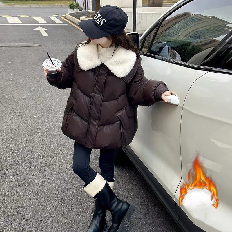 Children Girls Turn Down Collar Parkas UNITM Winter Junior Girls Thick Warm Outerwear Coat Casual Young Teens Girls Plush Jacket