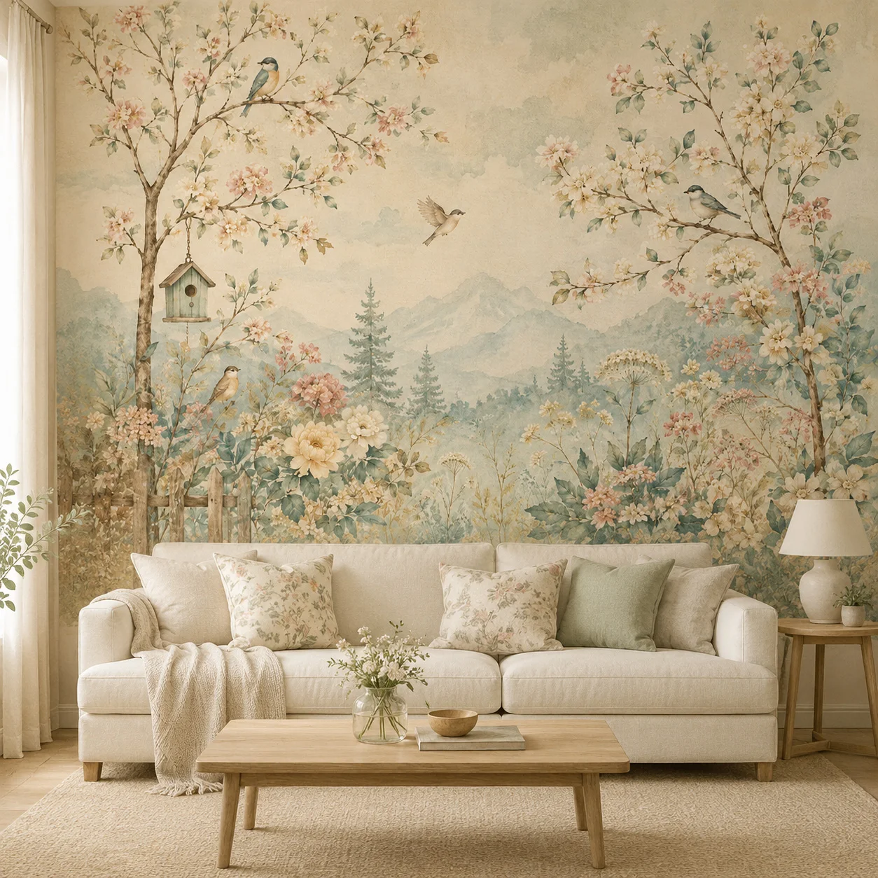 papel-tapiz-mural-vintage-con-diseno-floral-de-aves-paisaje-botanico-de-Arboles-en-flor-y-montanas-para-sala-de-estar-y-dormitorio-requiere-pegamento