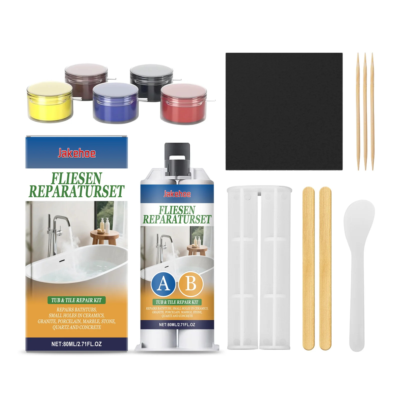 A+B Epoxy Putty Porcelain Repair Kit Ceramic & Tile Crack Repair Paste for Bathtub Sink Wall & Shower Filler for Chips Cracks