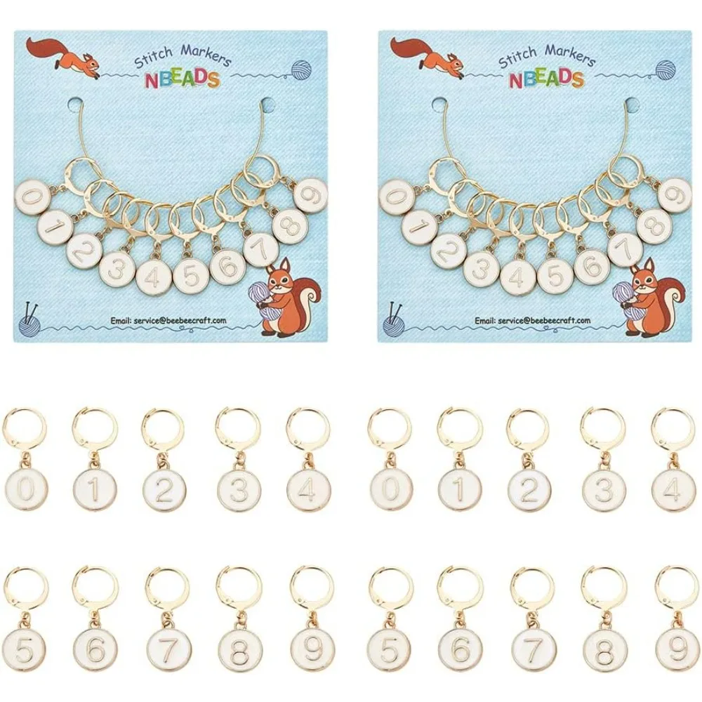 20 Pcs Number 0~9 Stitch Markers Alloy Enamel Number Stitch Marker Charms Flat Round Removable Locking Stitch Marker