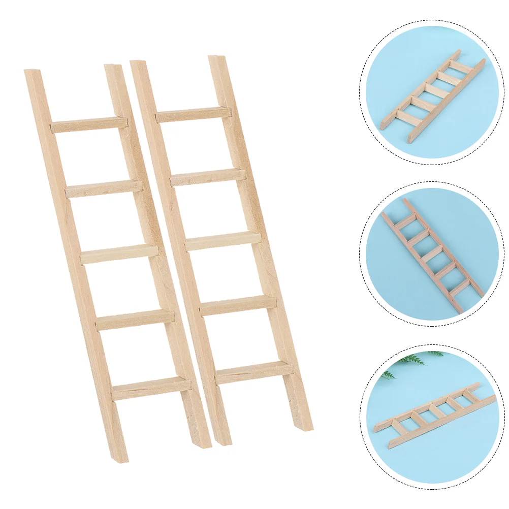 2 Pcs House Ladder Models DIY Craft Accessory Sand Table Mini Wood Decor Landscape Wooden Adorn Ladders Photography Props