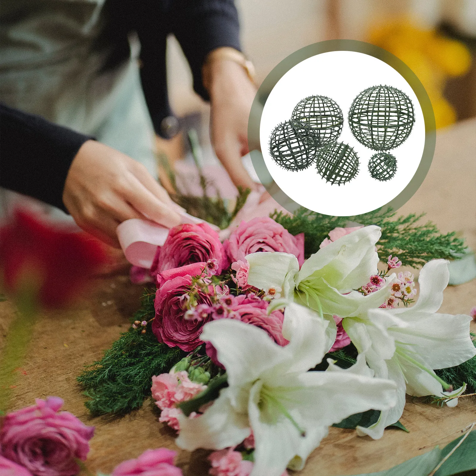 6Pcs Plastic Topiary Ball Cage Garden Plant Support Rack Flower Arrangement Holder Stable Ring Shape Maintenance Artificial