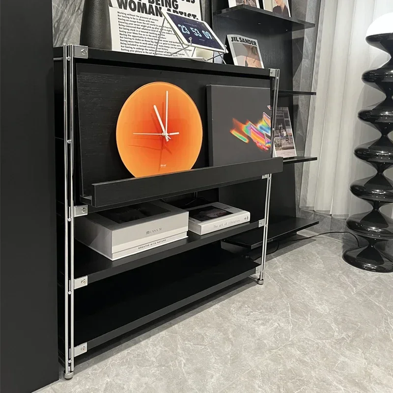 Customized stainless steel black flip door magazine cabinet ins art Bauhaus living room storage side cabinet Japanese floor shel