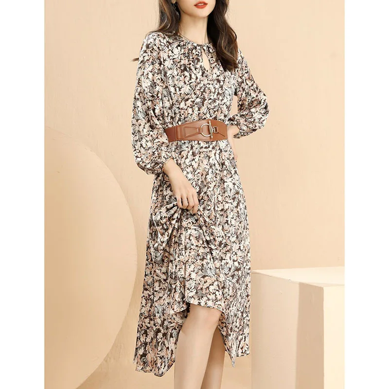 Vintage Fragmented Chiffon Dress Elegant and Slim Style Long Sleeve Comfortable and Breathable Y2K Spring and Autumn New 2024